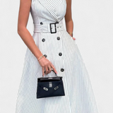 Vestido-camisa comprido às riscas Diana com atilhos na cintura