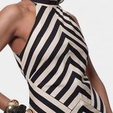 Crispina Vestido Maxi Halter Listrado com Linha Fluida