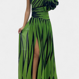 Bethania - Elegante Μακρύ Ριγέ Φόρεμα με έναν Ώμο