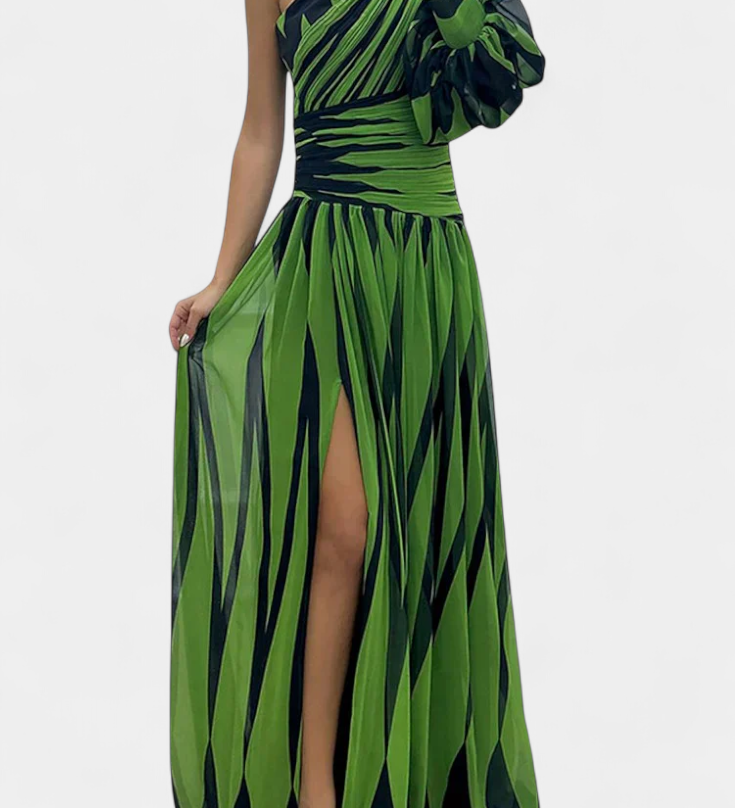Bethania - Elegante Μακρύ Ριγέ Φόρεμα με έναν Ώμο