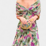 Alondra Long Dress with Fancy Floral Design and V-Neck