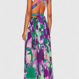Cecil - Plissé Watercolor Open Back Long Dress