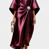 Ubelia Vestido comprido de cetim com acabamento brilhante Luxe