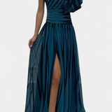 Bethania - Elegante Μακρύ Ριγέ Φόρεμα με έναν Ώμο