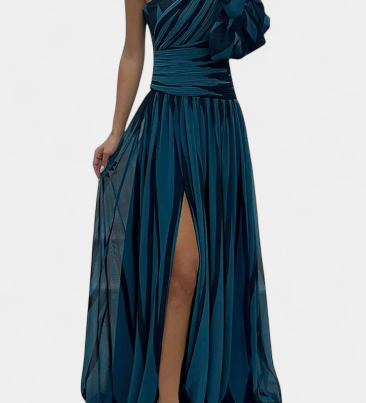Bethania - Elegante Μακρύ Ριγέ Φόρεμα με έναν Ώμο