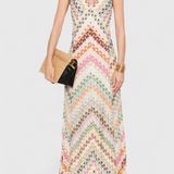 Agustina V-neck long lace dress with zigzag pattern