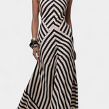 Crispina Vestido Maxi Halter Listrado com Linha Fluida
