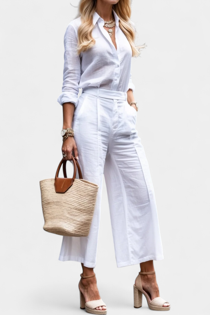 Sabina Ροζ Σετ με Αέρινο Πουκάμισο και Παντελόνια Κάπρι