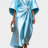 Ubelia Vestido comprido de cetim com acabamento brilhante Luxe