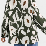 Filomena Blouse with Half Buttons, Puffed Sleeves and Abstract Floral Design