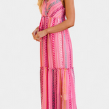 Asunción Long Pink Dress with Multicolored Stripes