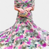 Alondra Long Dress with Floral Fancy Design and Neckline