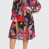 Annegret Floral Midi Φόρεμα με Μακριά Μανίκια και Ρευστή Γραμμή