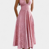 Gilda Jacquard Midi Φόρεμα με Ανοιχτή Πλάτη και Ψηλή Μέση