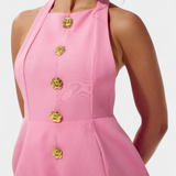 Yvonne Mini Dress with Tied Neck, Open Back and Floral Detail