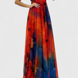 Caprice Maxi Chiffon Floral Dress with Tie Neck