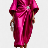 Ubelia Vestido comprido de cetim com acabamento brilhante Luxe