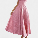 Gilda Jacquard Midi Φόρεμα με Ανοιχτή Πλάτη και Ψηλή Μέση