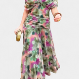 Alondra Long Dress with Floral Fancy Design and Neckline