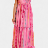 Asunción Long Pink Dress with Multicolored Stripes