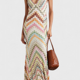 Agustina V-neck long lace dress with zigzag pattern