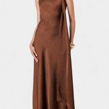 Robina Φόρεμα Μακρύ Ασύμμετρο Μπρονζέ