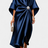 Ubelia Vestido comprido de cetim com acabamento brilhante Luxe