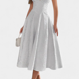 Gilda Jacquard Midi Φόρεμα με Ανοιχτή Πλάτη και Ψηλή Μέση