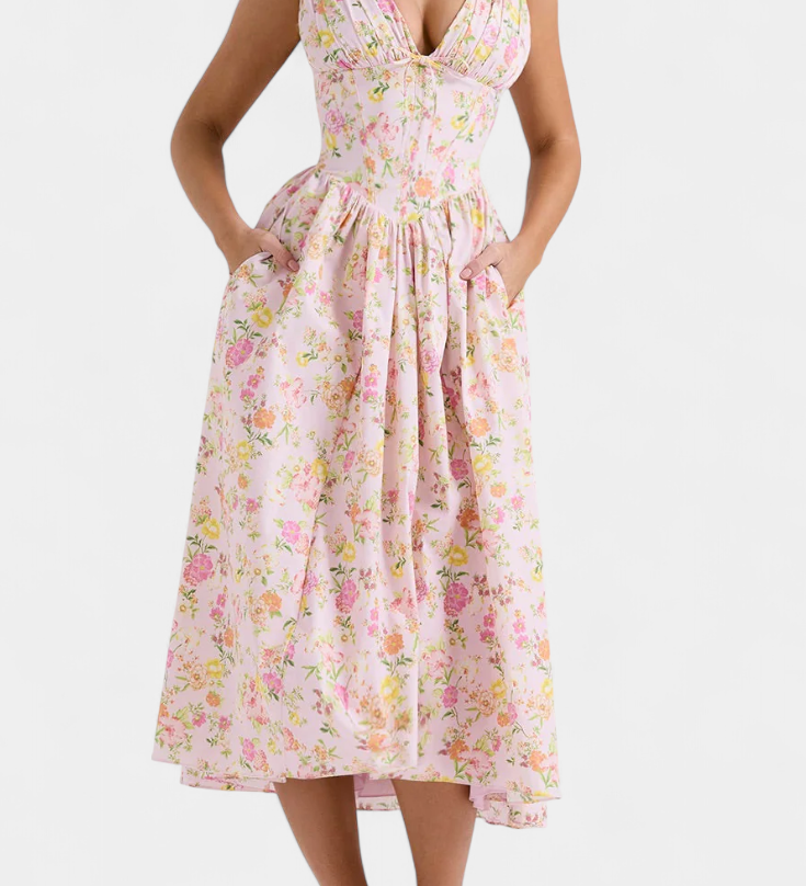 Margie V-Neck Dress with Romantic Floral Print