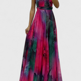 Caprice Maxi Chiffon Floral Dress with Tie Neck