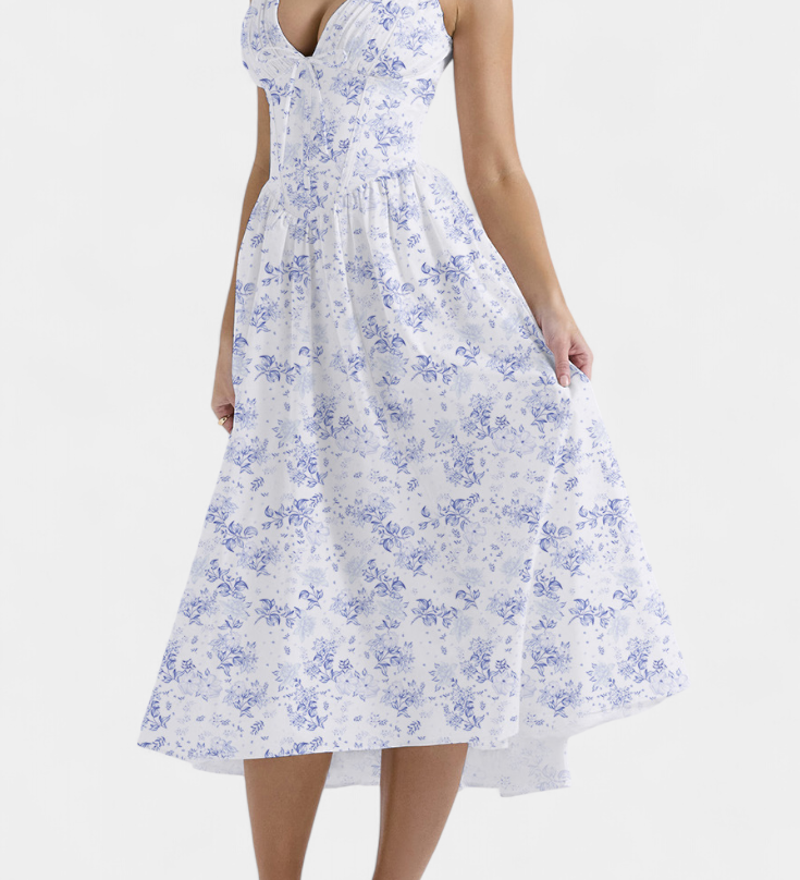 Margie V-Neck Dress with Romantic Floral Print