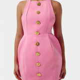 Yvonne Mini Dress with Tied Neck, Open Back and Floral Detail