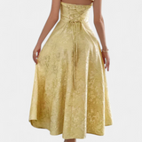Gilda Jacquard Midi Φόρεμα με Ανοιχτή Πλάτη και Ψηλή Μέση