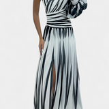 Bethania - Elegante Μακρύ Ριγέ Φόρεμα με έναν Ώμο