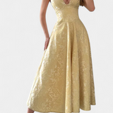 Gilda Jacquard Midi Φόρεμα με Ανοιχτή Πλάτη και Ψηλή Μέση