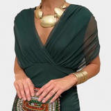 Alondra Long Dress with Floral Fancy Design and Neckline