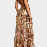 Tassa Maxi Dress with Tie Neck, Open Back and Cut-outs