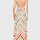 Agustina V-neck long lace dress with zigzag pattern