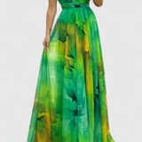 Caprice Maxi Chiffon Floral Dress with Tie Neck