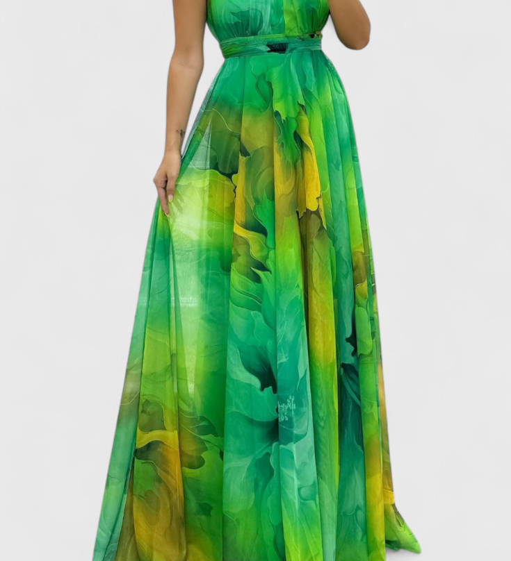 Caprice Maxi Chiffon Floral Dress with Tie Neck