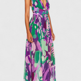 Cecil - Plissé Watercolor Open Back Long Dress
