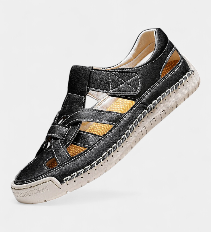 Ergonomic Kaia synthetic leather sandals cut at the side