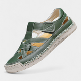 Ergonomic Kaia synthetic leather sandals cut at the side