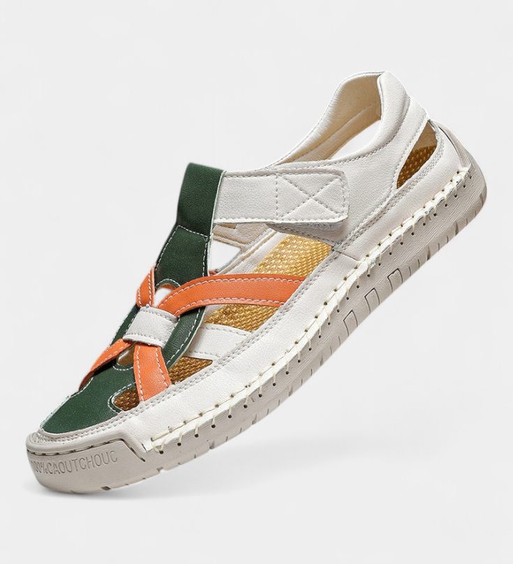 Ergonomic Kaia synthetic leather sandals cut at the side