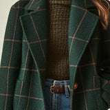 Casaco retro xadrez de tweed para mulher com gola