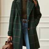 Casaco retro xadrez de tweed para mulher com gola