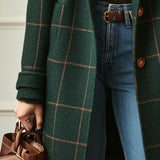 Casaco retro xadrez de tweed para mulher com gola