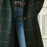 Casaco retro xadrez de tweed para mulher com gola