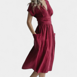 Cressida Cotton V-Neck Dress with Adjustable Waist