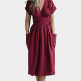 Cressida Cotton V-Neck Dress with Adjustable Waist